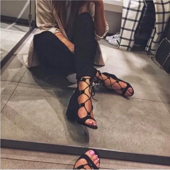 ZARA Lace-Up Block Heel Sandals - Picture 2 of 8